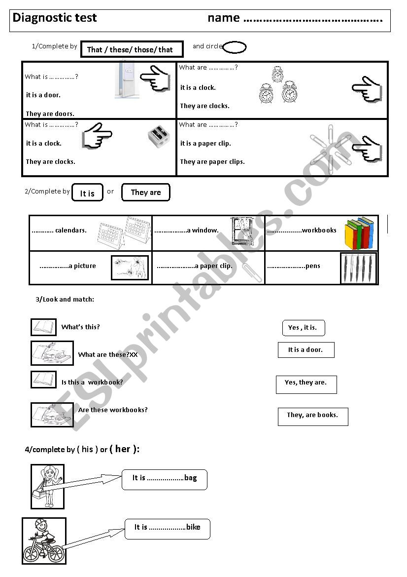 diagnostic test+ worksheet