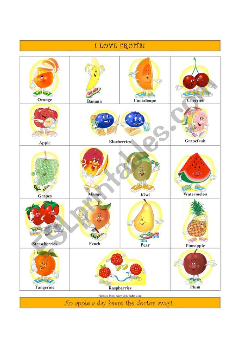 Fruits Dictionary worksheet