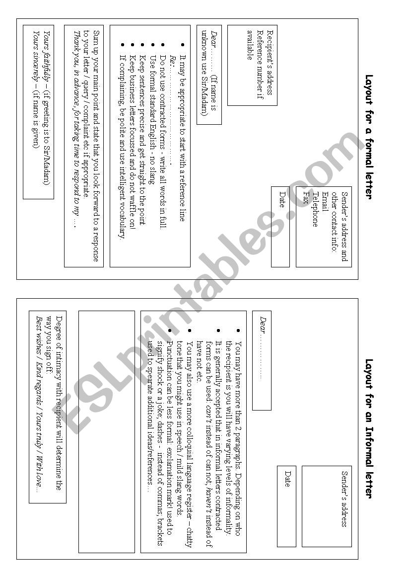 layout formal informal letter worksheet