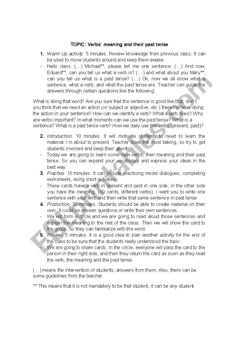 VerbsÂ´ meaning and their past tense