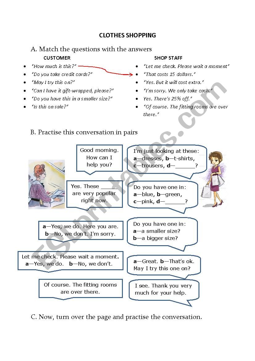 Clothes shopping worksheet