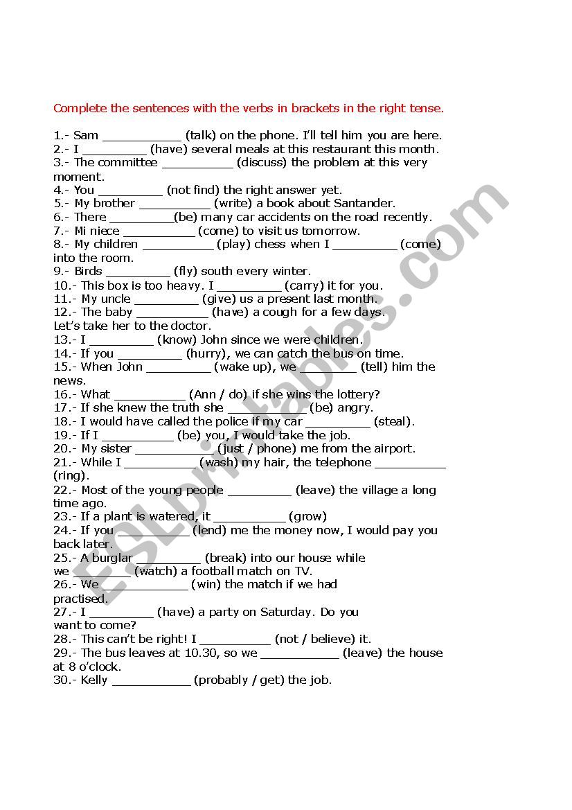 MIXED TENSE  worksheet