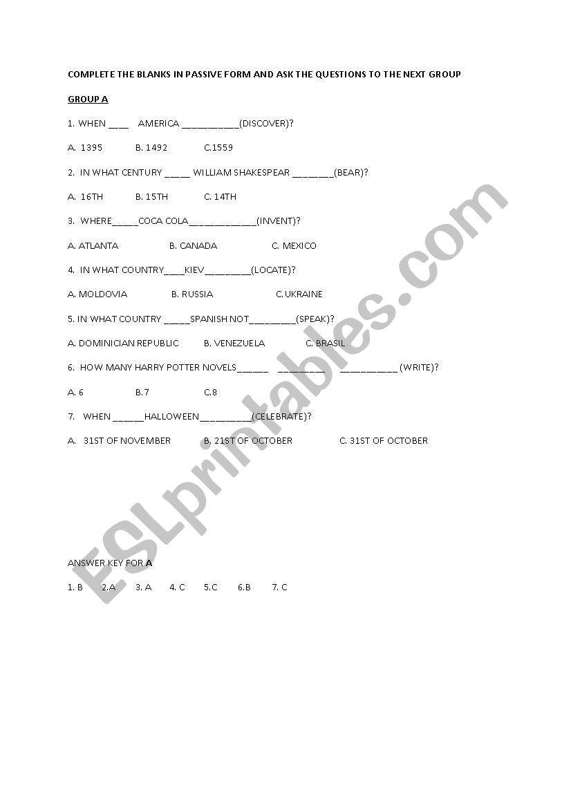 general knowledge quiz in passive forms
