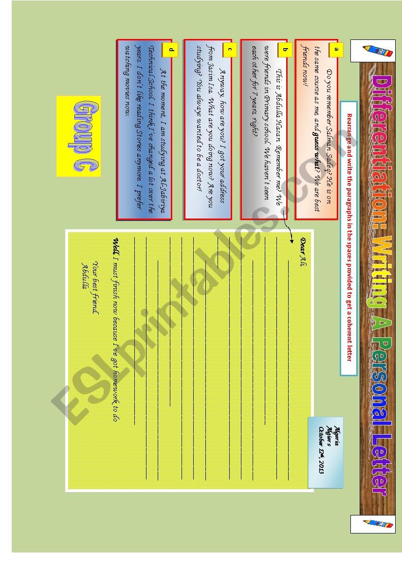 Writing a personal letter worksheet