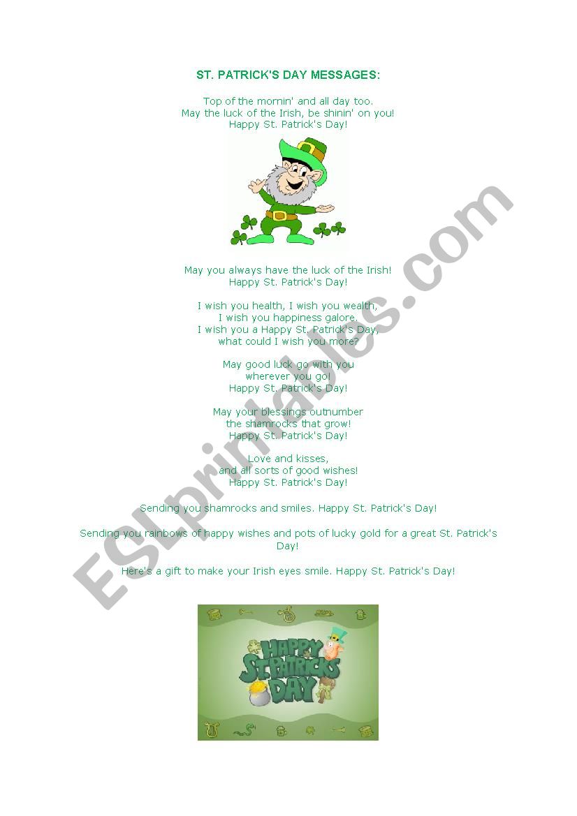 St. Patricks Day -Wishes worksheet