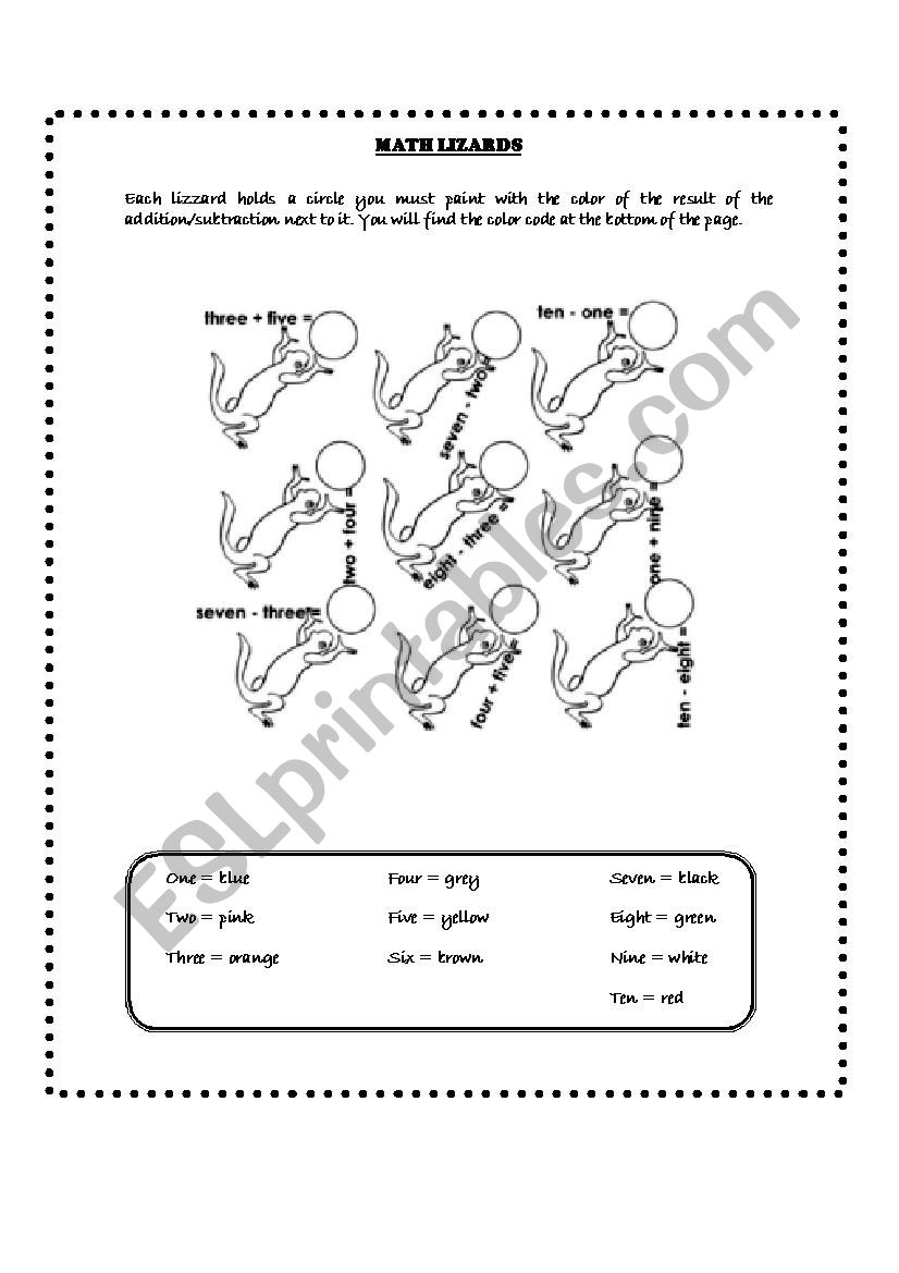 Math Lizards worksheet