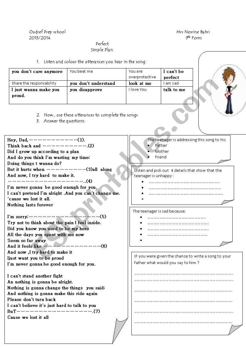 PERFECT:SIMPLE PLAN worksheet