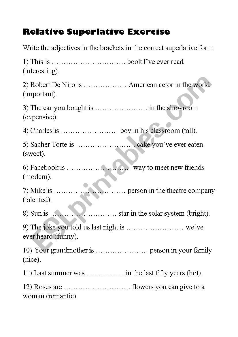 RELATIVE SUPERLATIVE EXERCISE worksheet