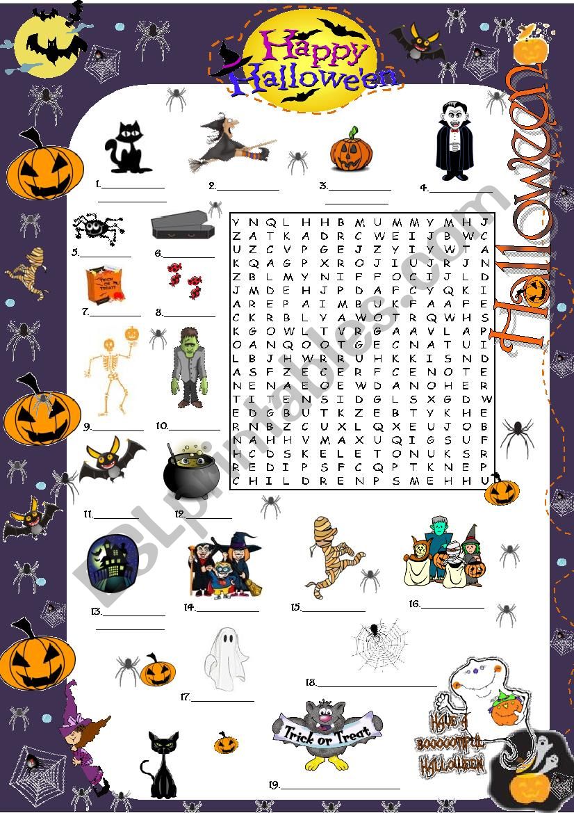 Halloween wordsearch worksheet