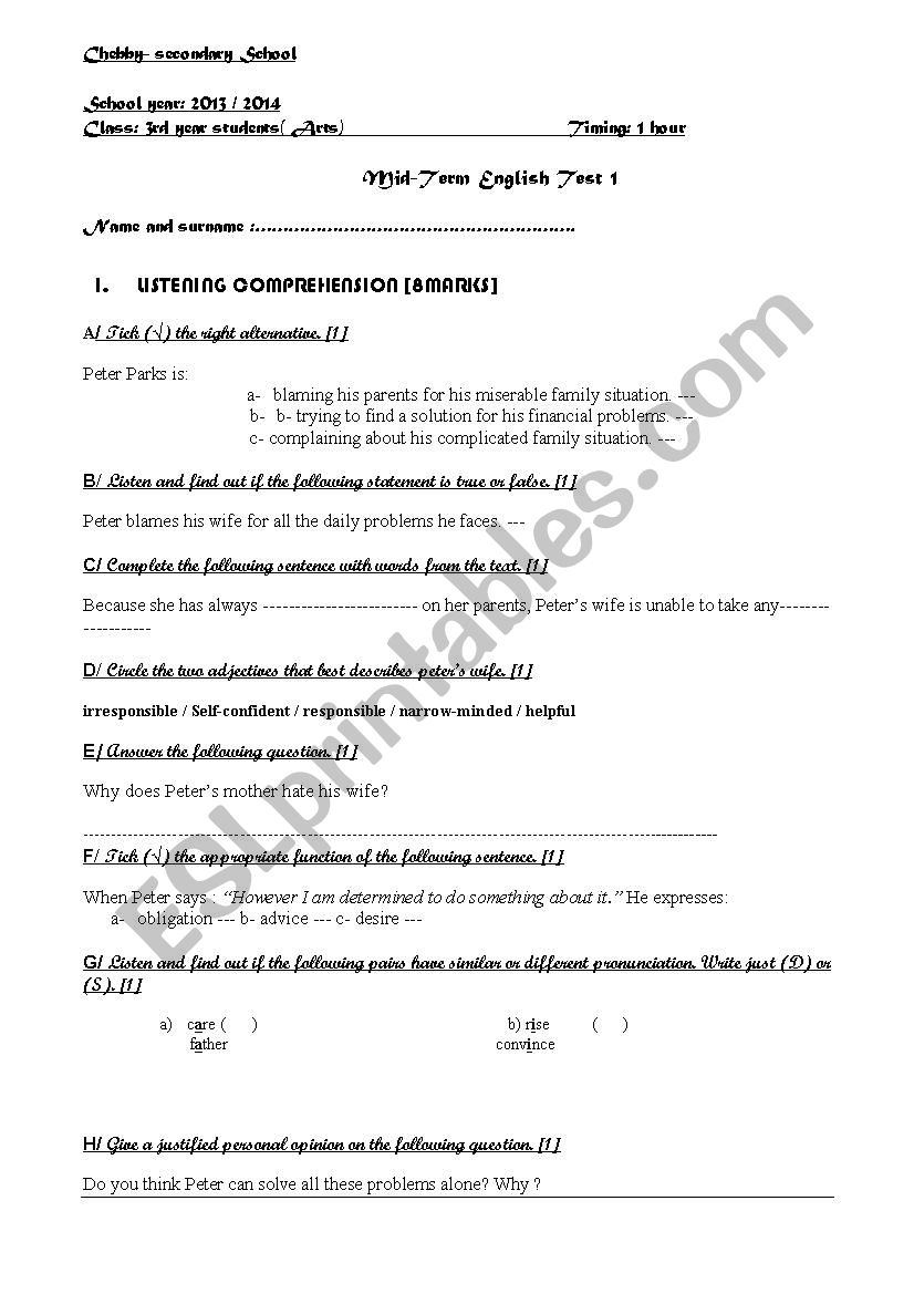 Mid-term test nb 1 worksheet