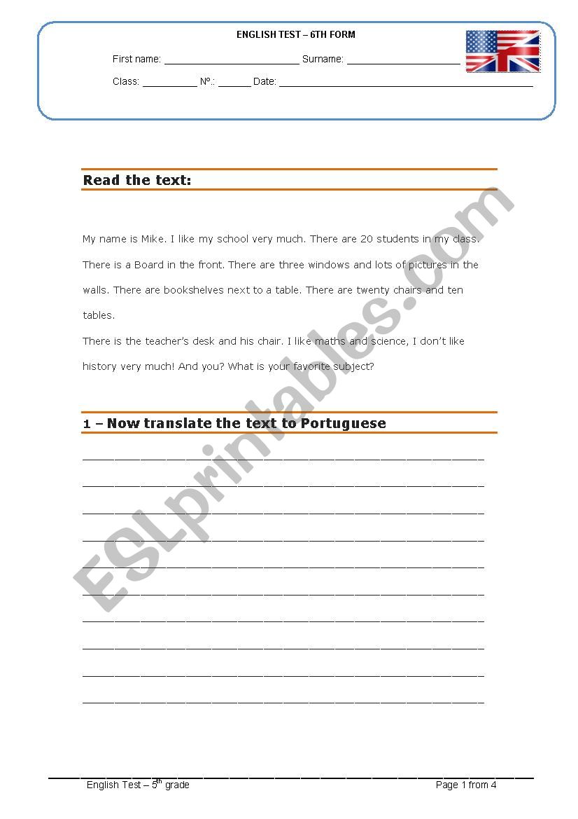 The School worksheet