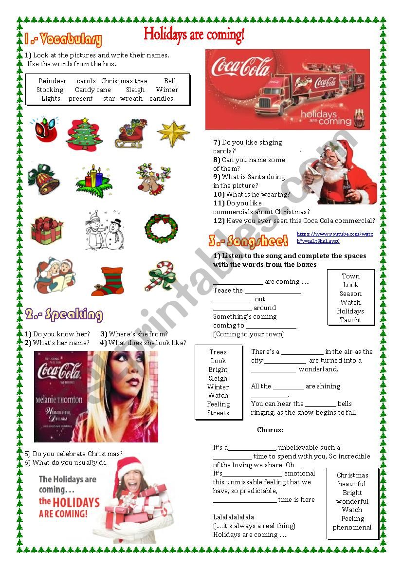 HOLIDAYS ARE COMING worksheet