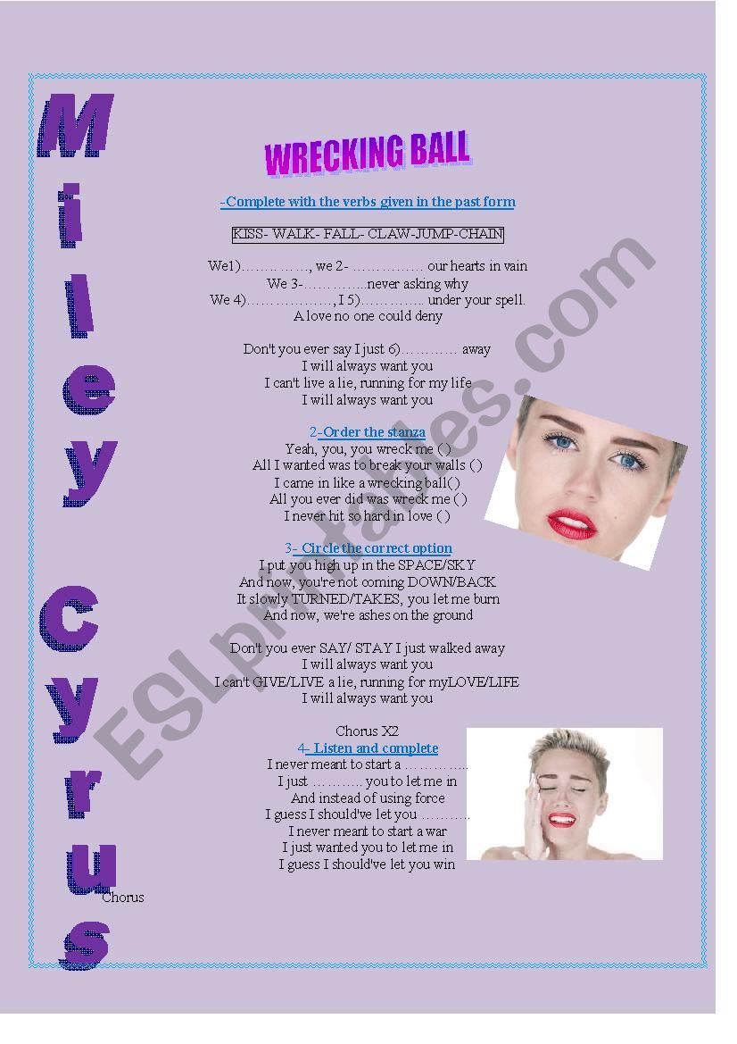 Wecking Ball (Miley Cyrus) worksheet