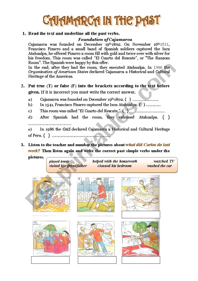 Cajamarca in the past worksheet