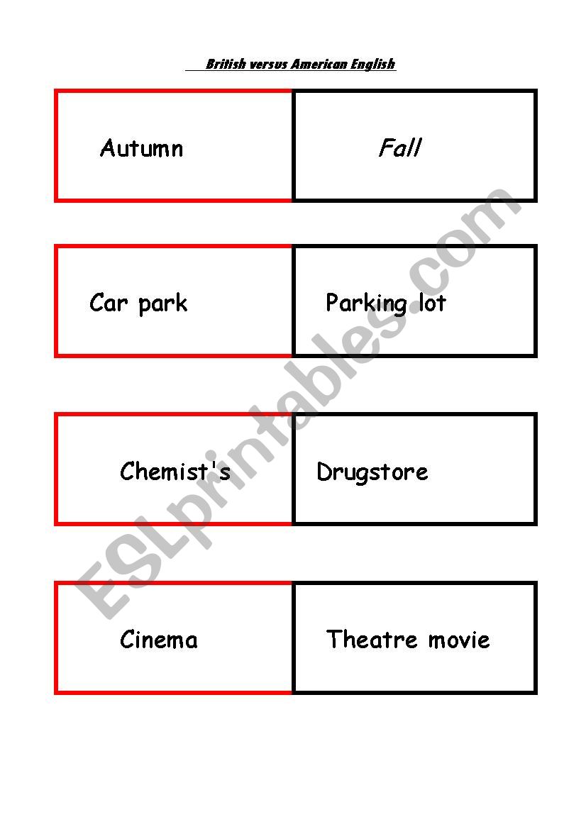 British vs American English activities