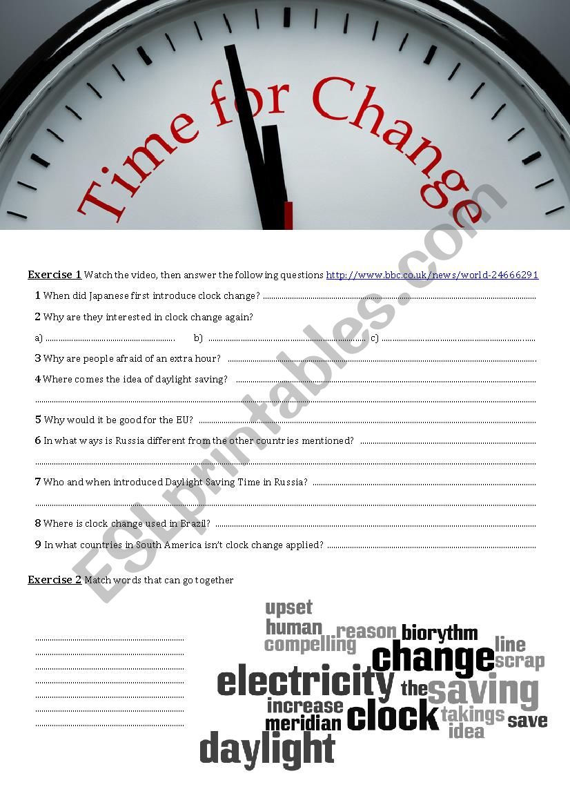 Clock change worksheet