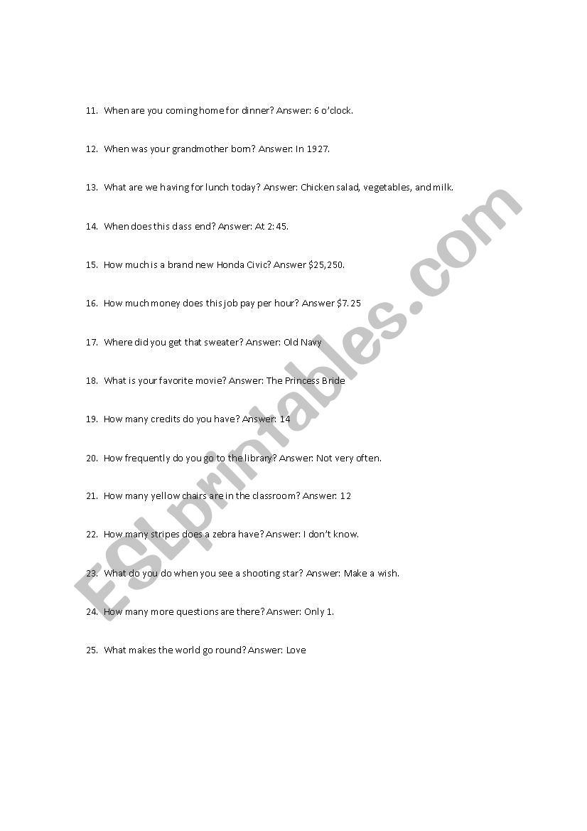 Restate the Question - ESL worksheet by mlbeckha With Restating The Question Worksheet