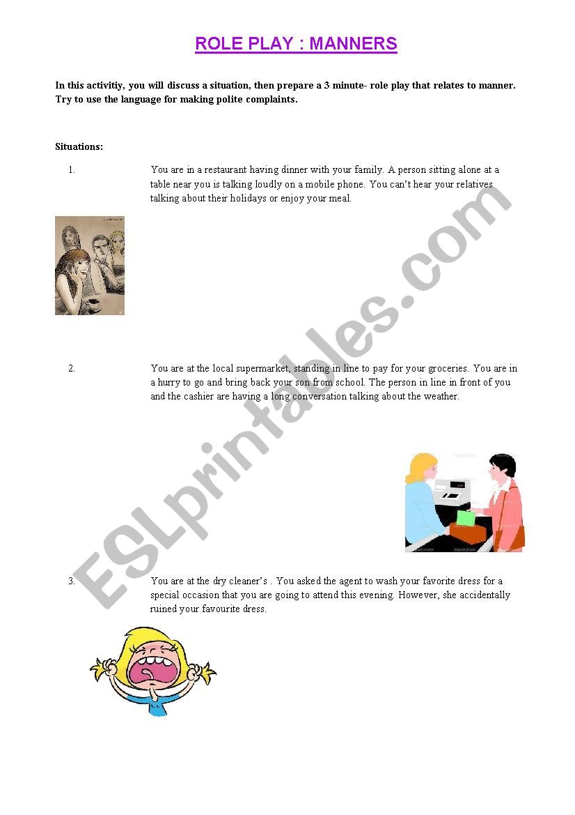 ROLE PLAY : MANNERS worksheet