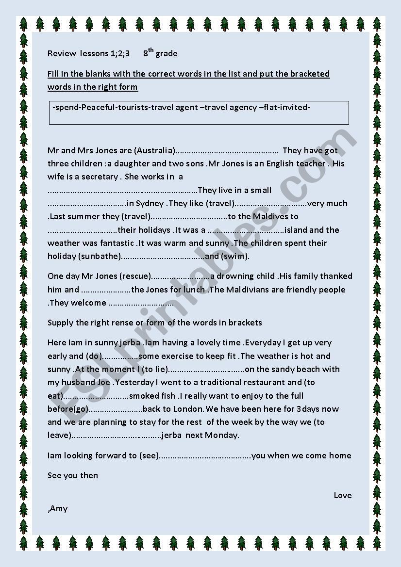 review lessons  worksheet