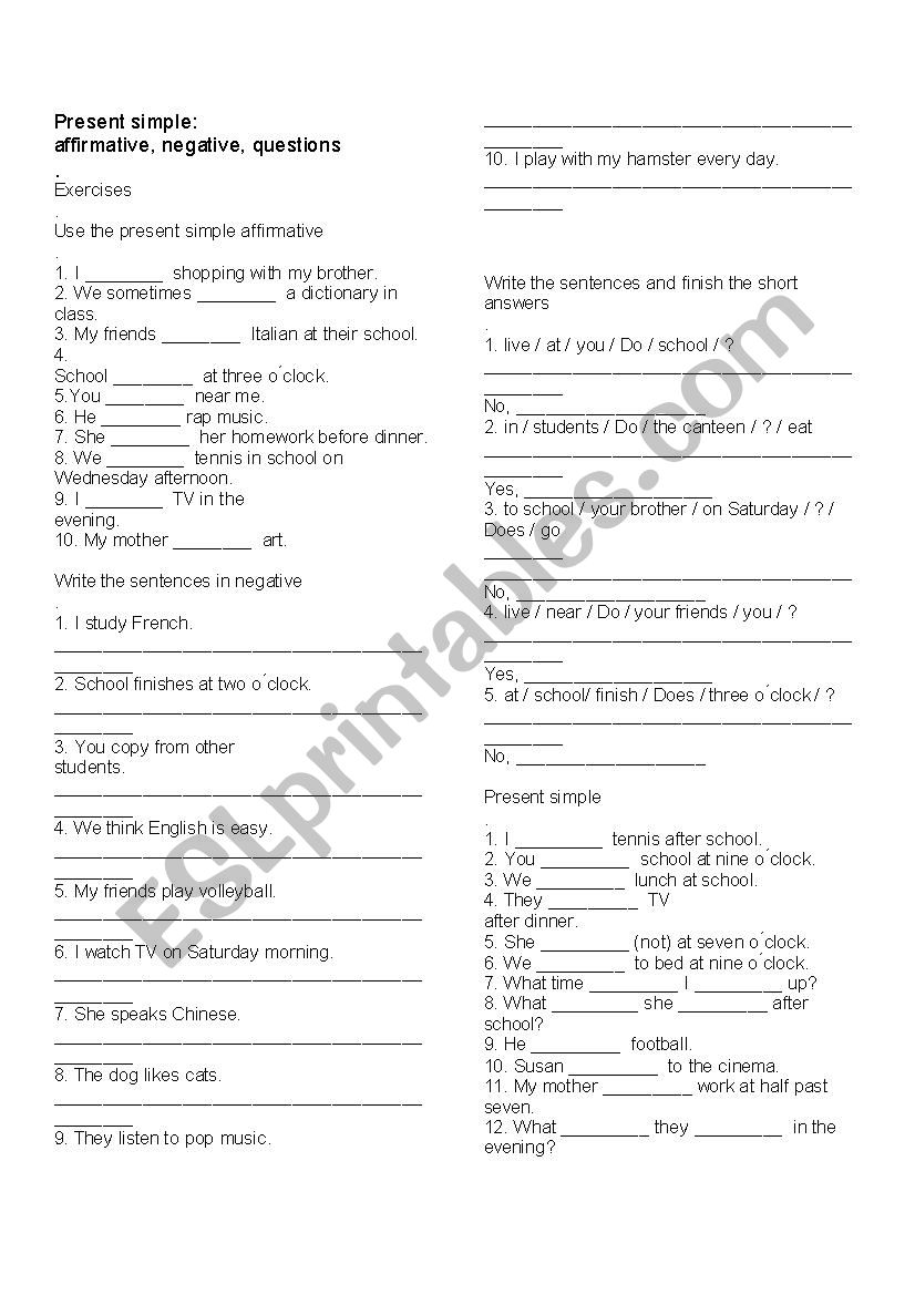 simple present exercises  worksheet