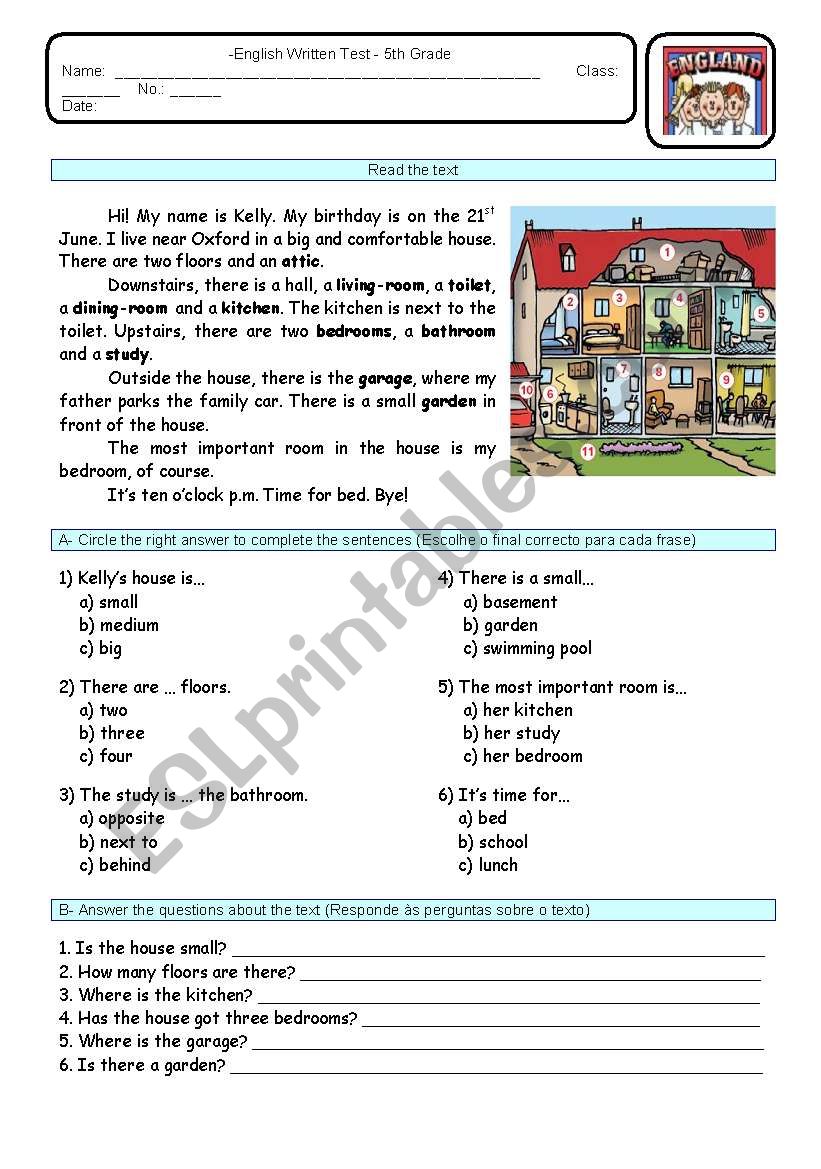 TEST- HOUSE 1 worksheet