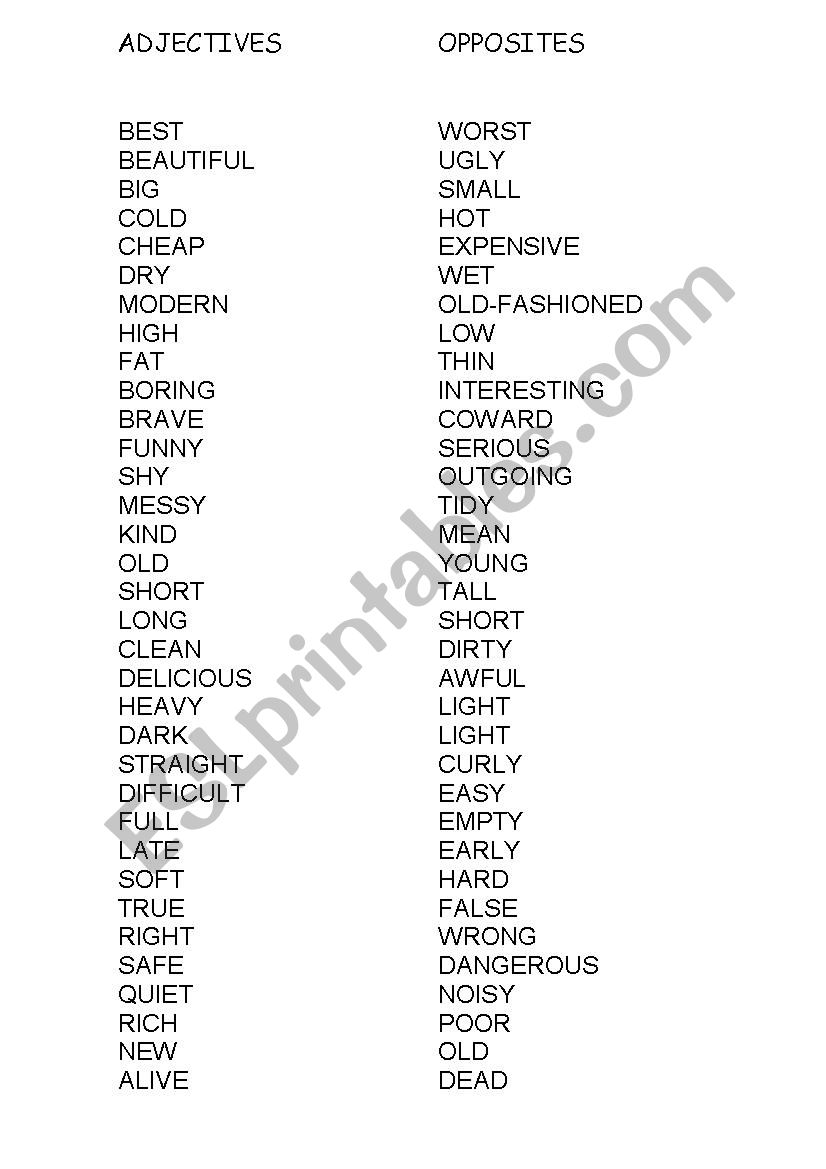 Adjectives / Opposites worksheet