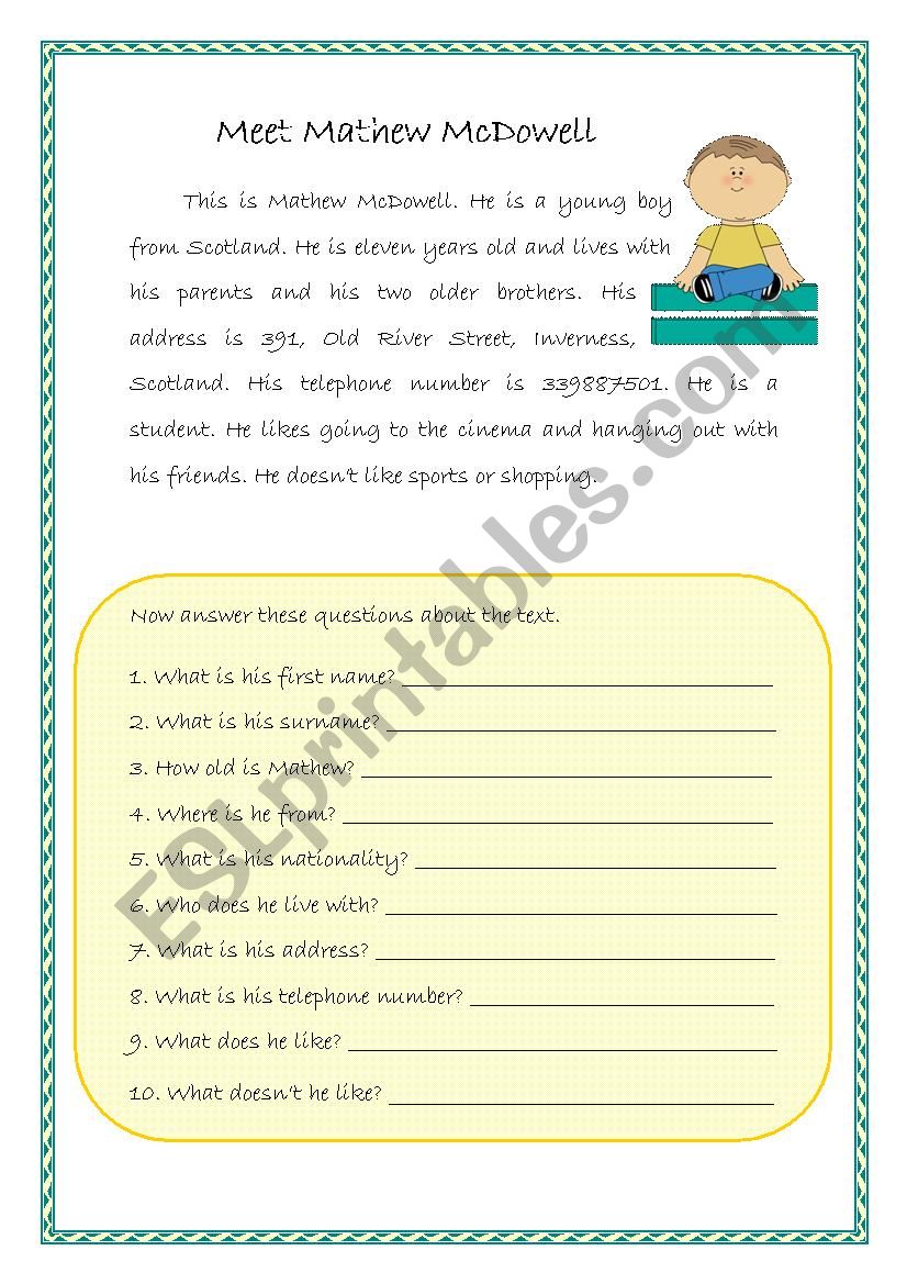 Easy reading-comprehension worksheet