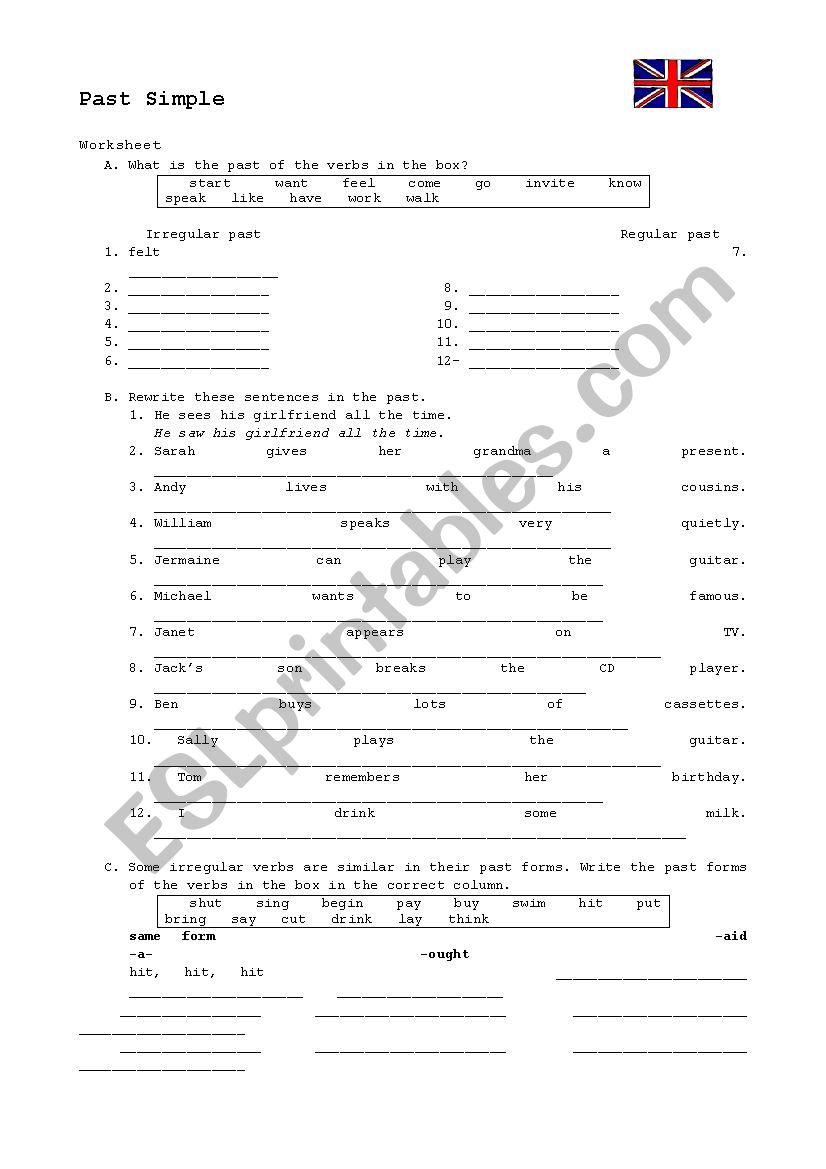 Past Simple worksheet worksheet