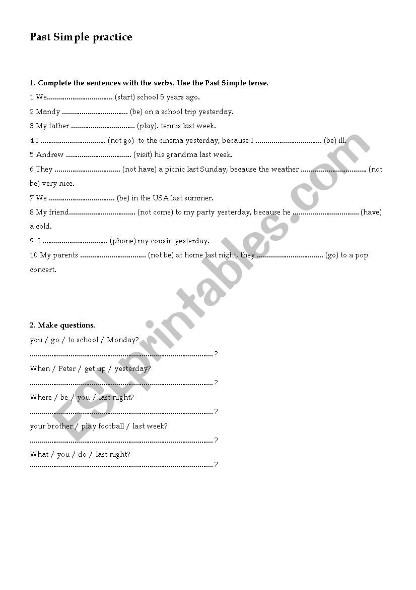 Past Simple practice worksheet