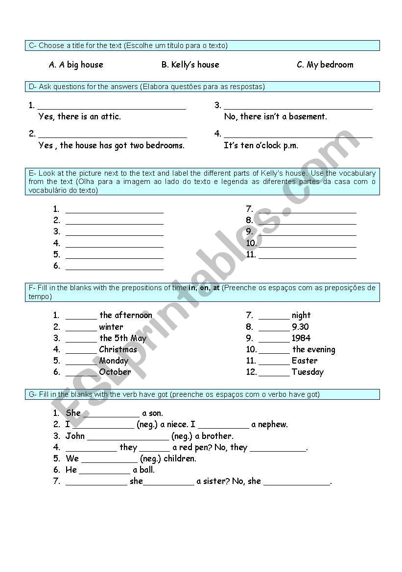 TEST- HOUSE 2 worksheet