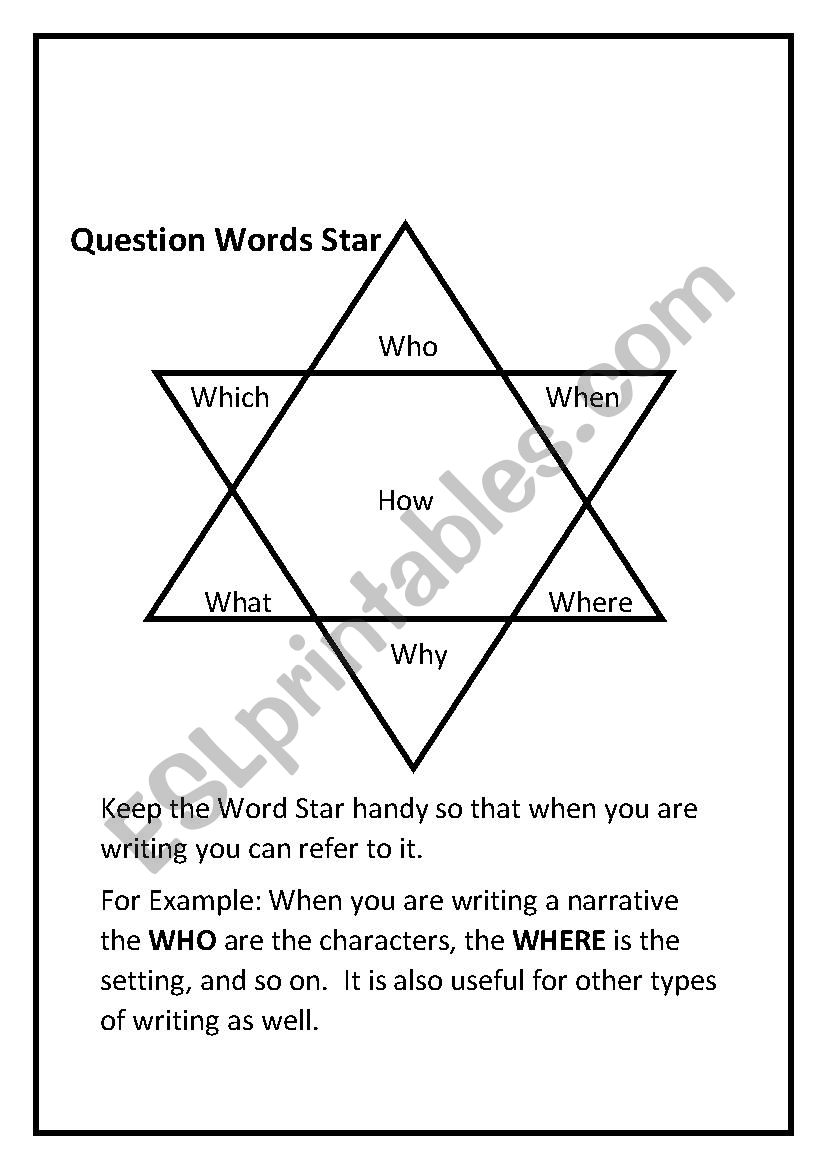 Question Star worksheet