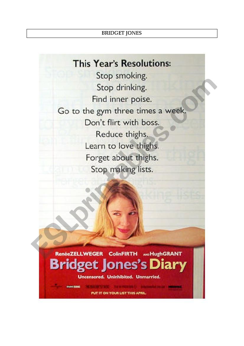 Bridget Joness Diary worksheet