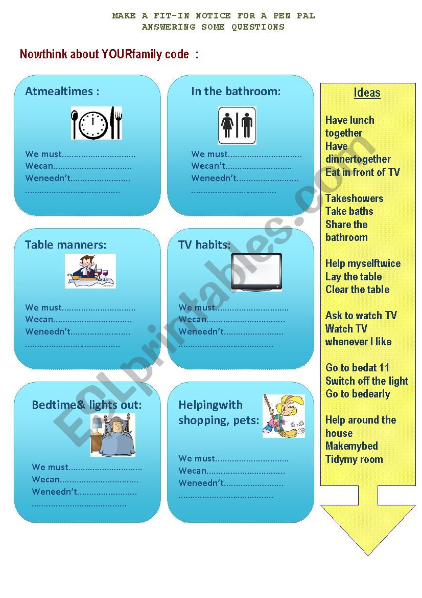 Fit in notice for a penpal worksheet