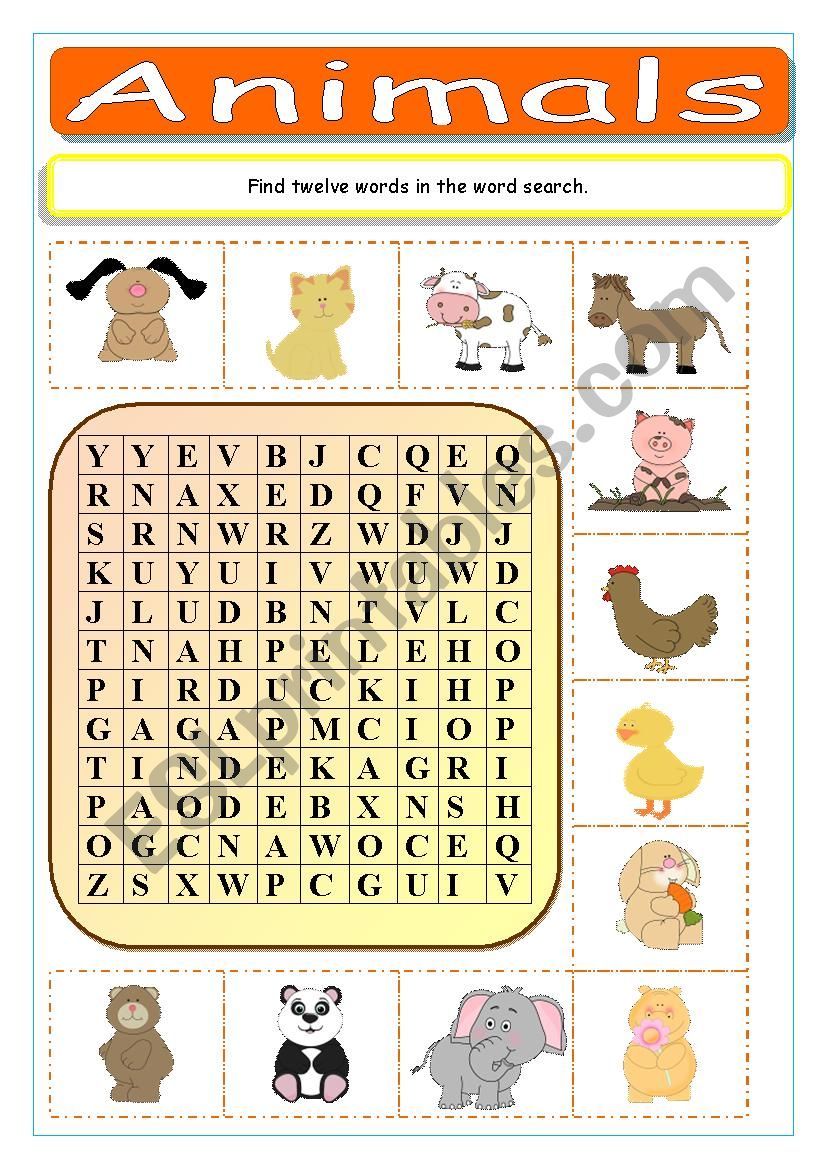 Animals Wordsearch worksheet