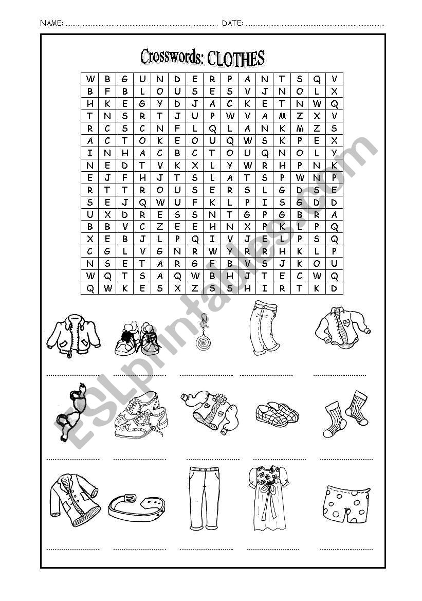 Crosswords: Clothes worksheet