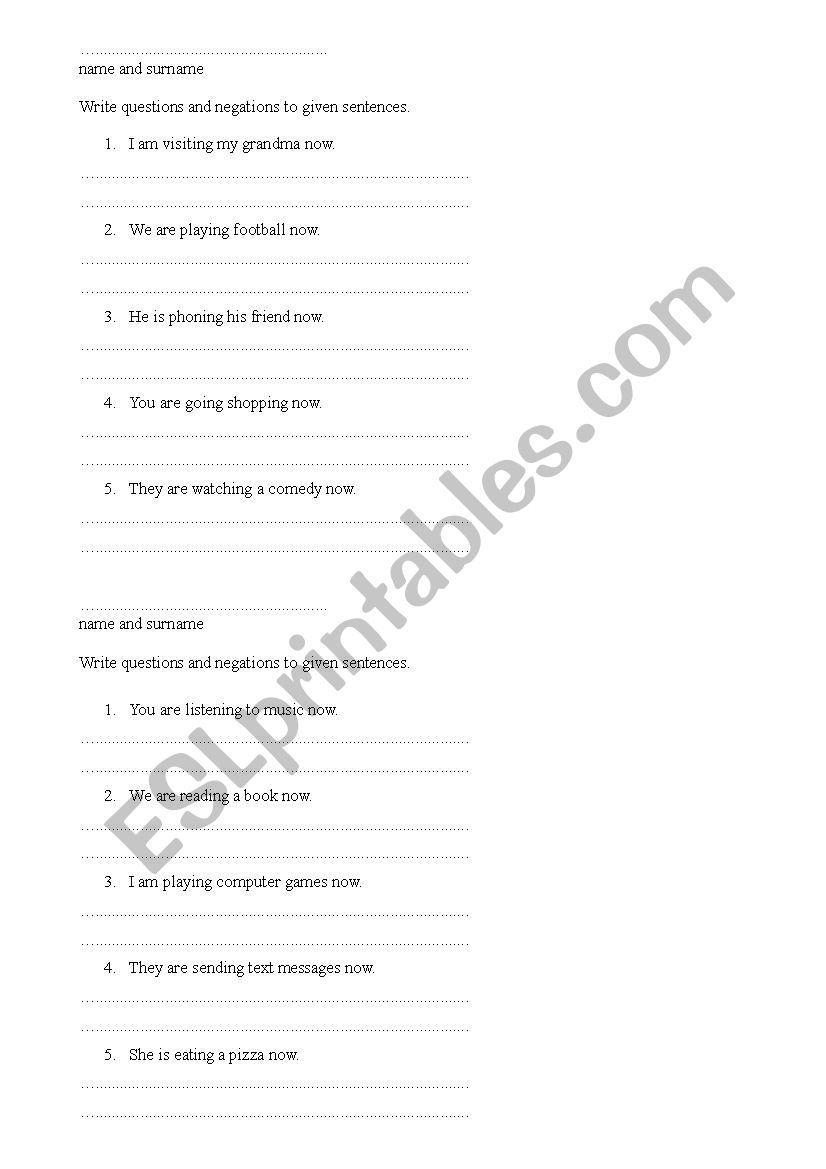 present continuous short test worksheet