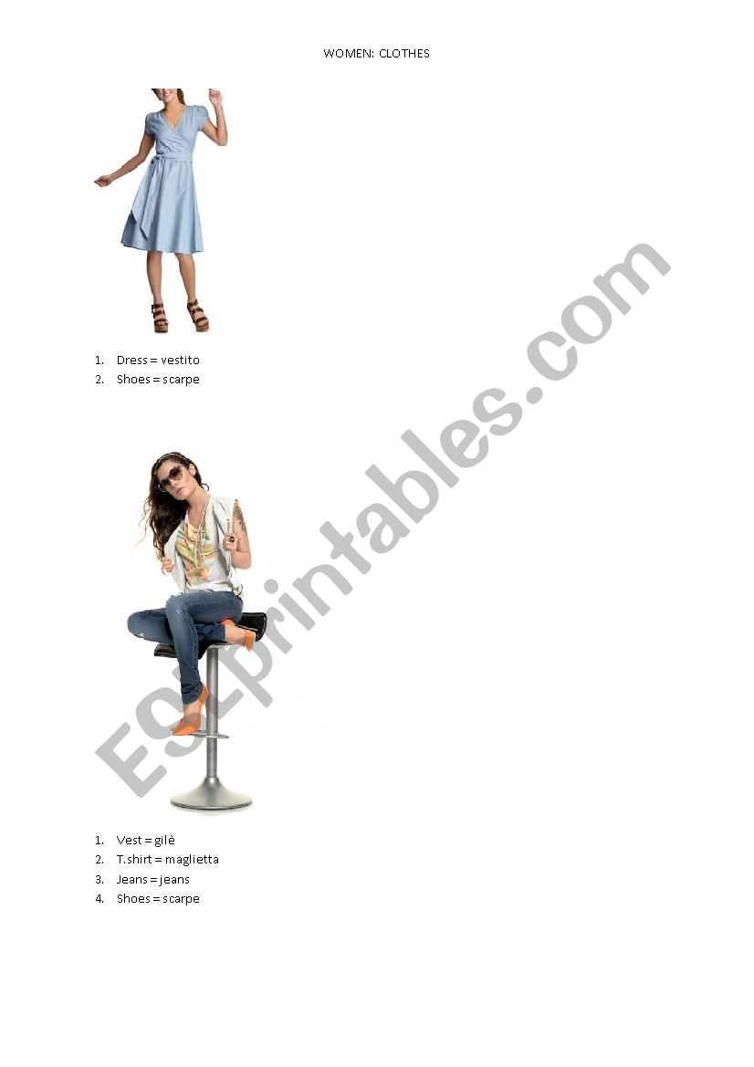 women clothes worksheet
