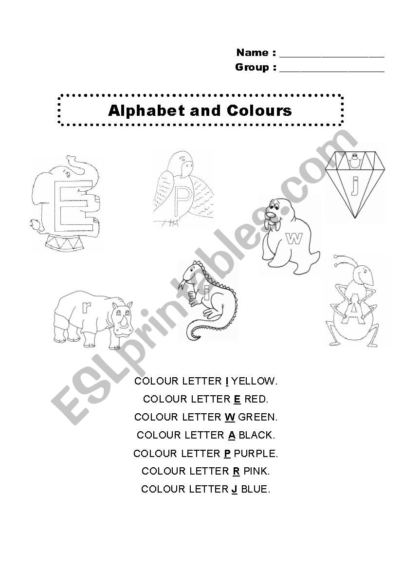 Alphabet and colours worksheet