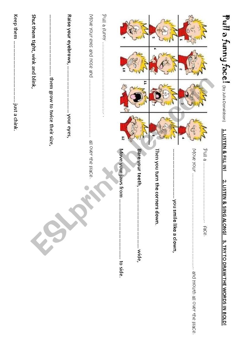 Pull a funny face worksheet