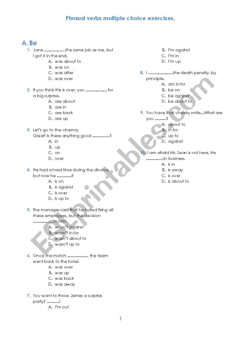 Phrasal Verbs Multiple Choice Exercises