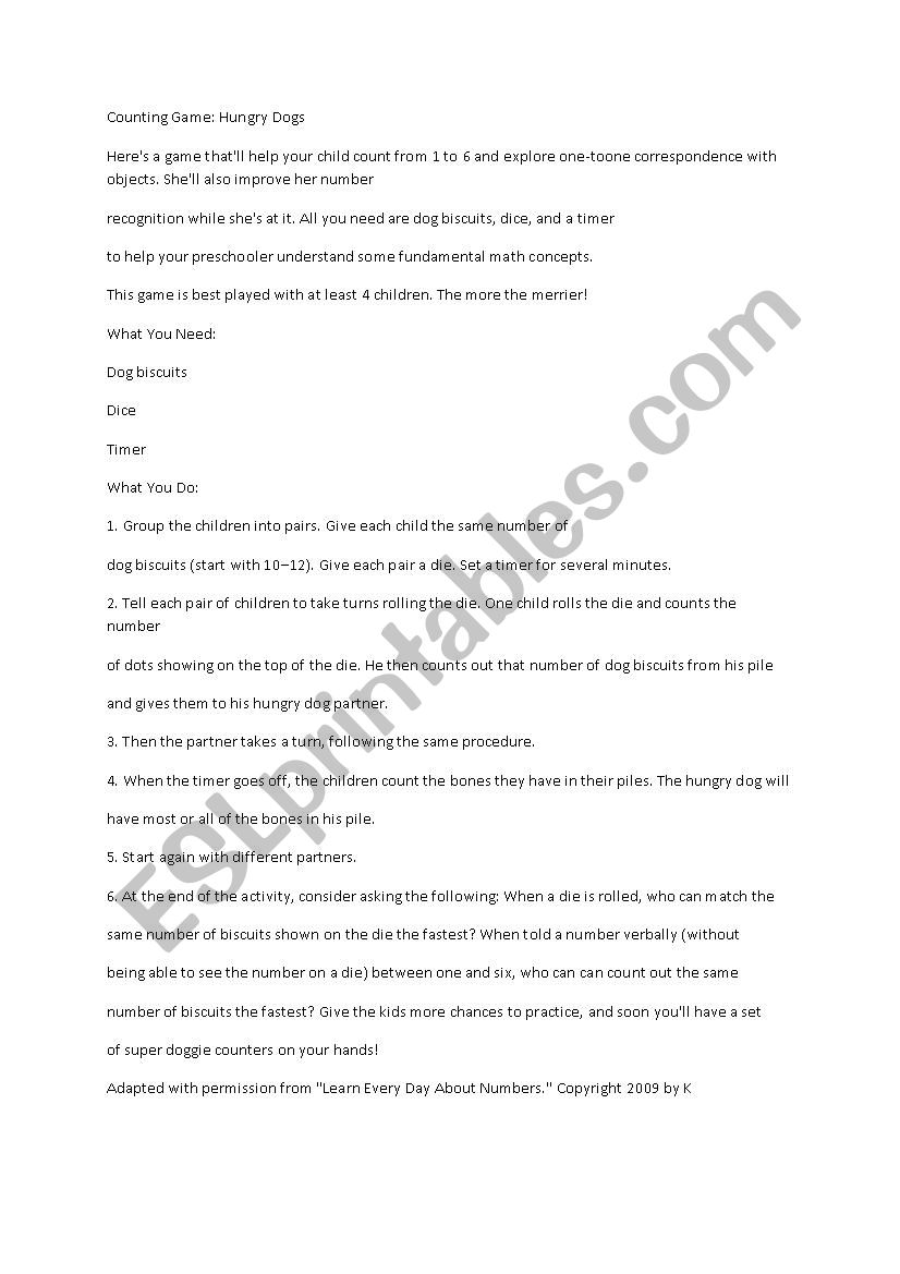 Counting Game- Hungry Dogs worksheet