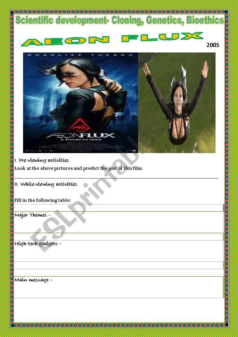 MOVIE: AEON FLUX- 2005 worksheet