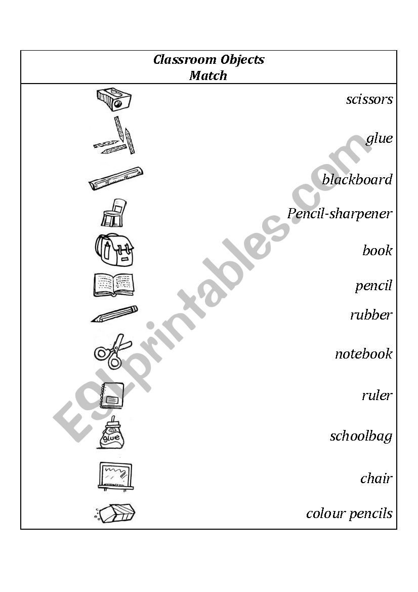 Classroom objects worksheet