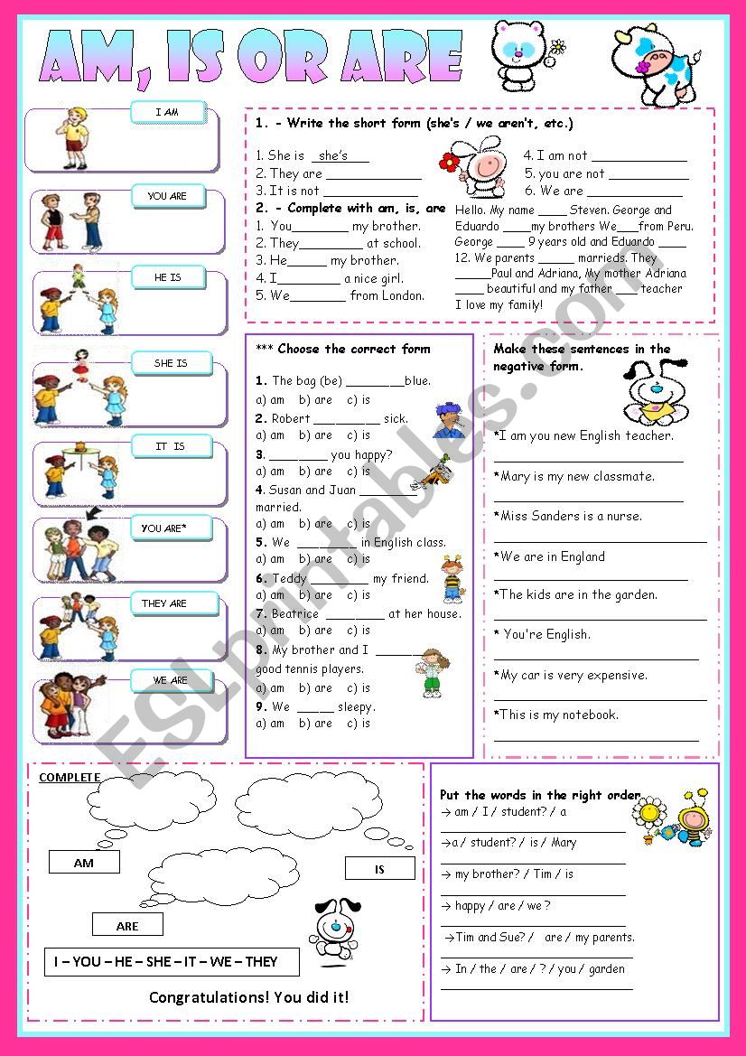 Am, is or are- For kids worksheet
