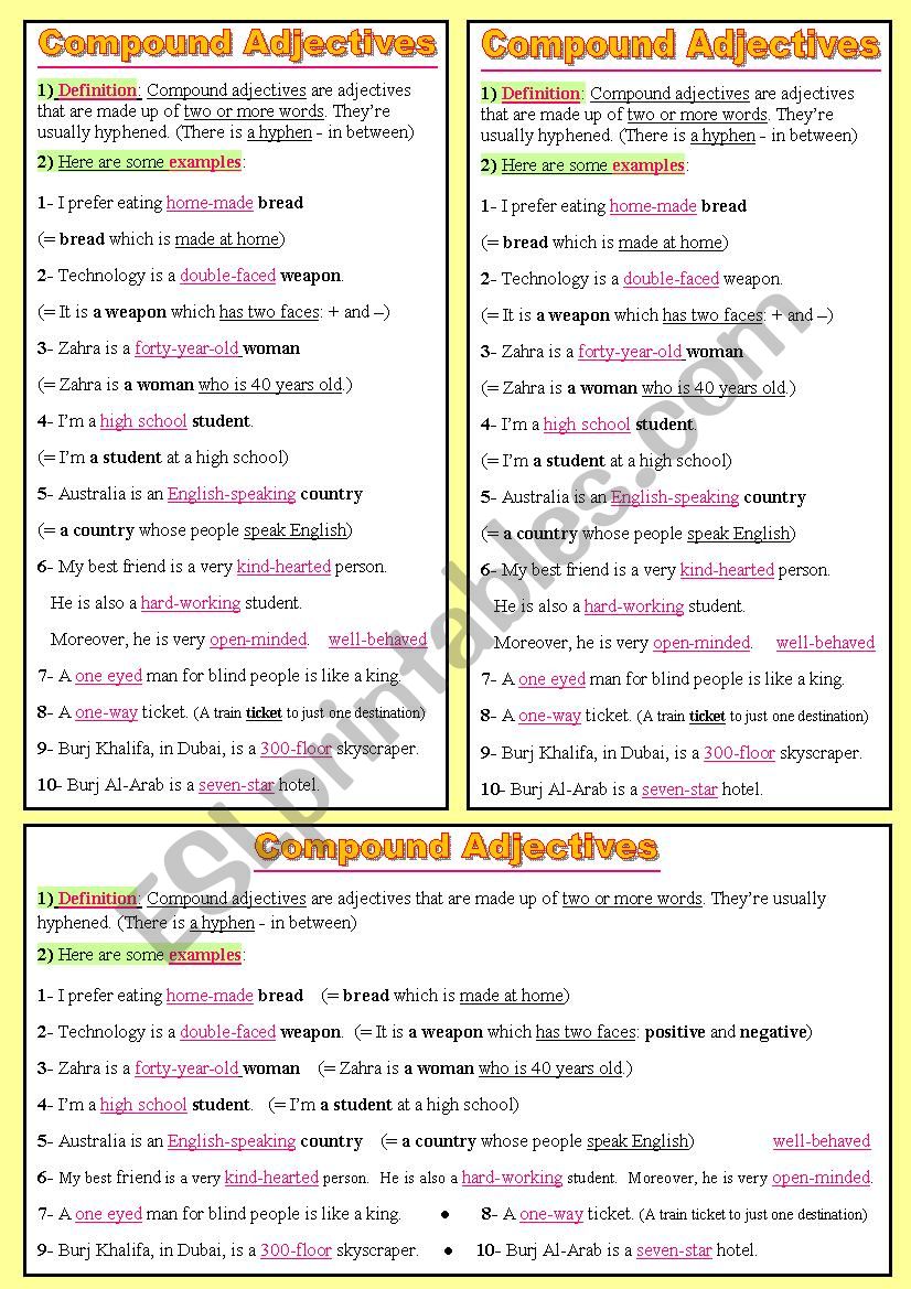 Compound adjectives, (presented and explained the easy way!)