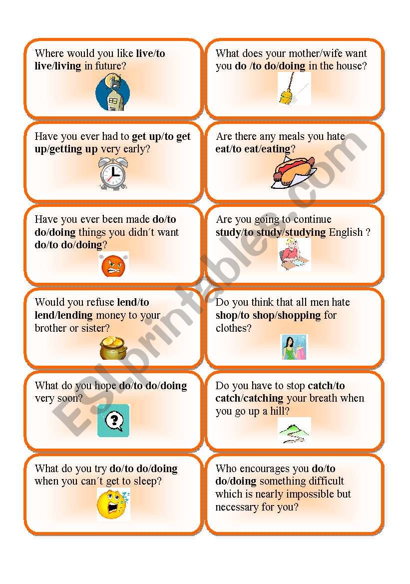 Verb patterns question cards 2