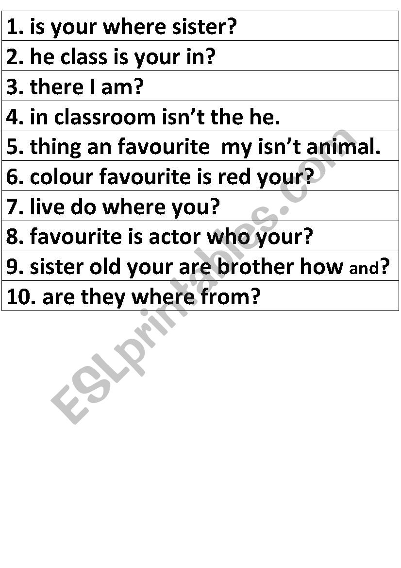 Jumbled Sentences For Class 5 Worksheet