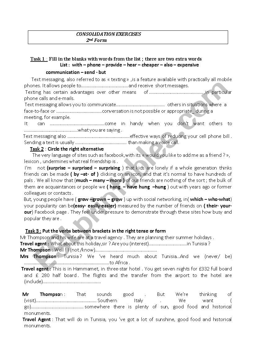 consolidation exercises 1 for2nd form