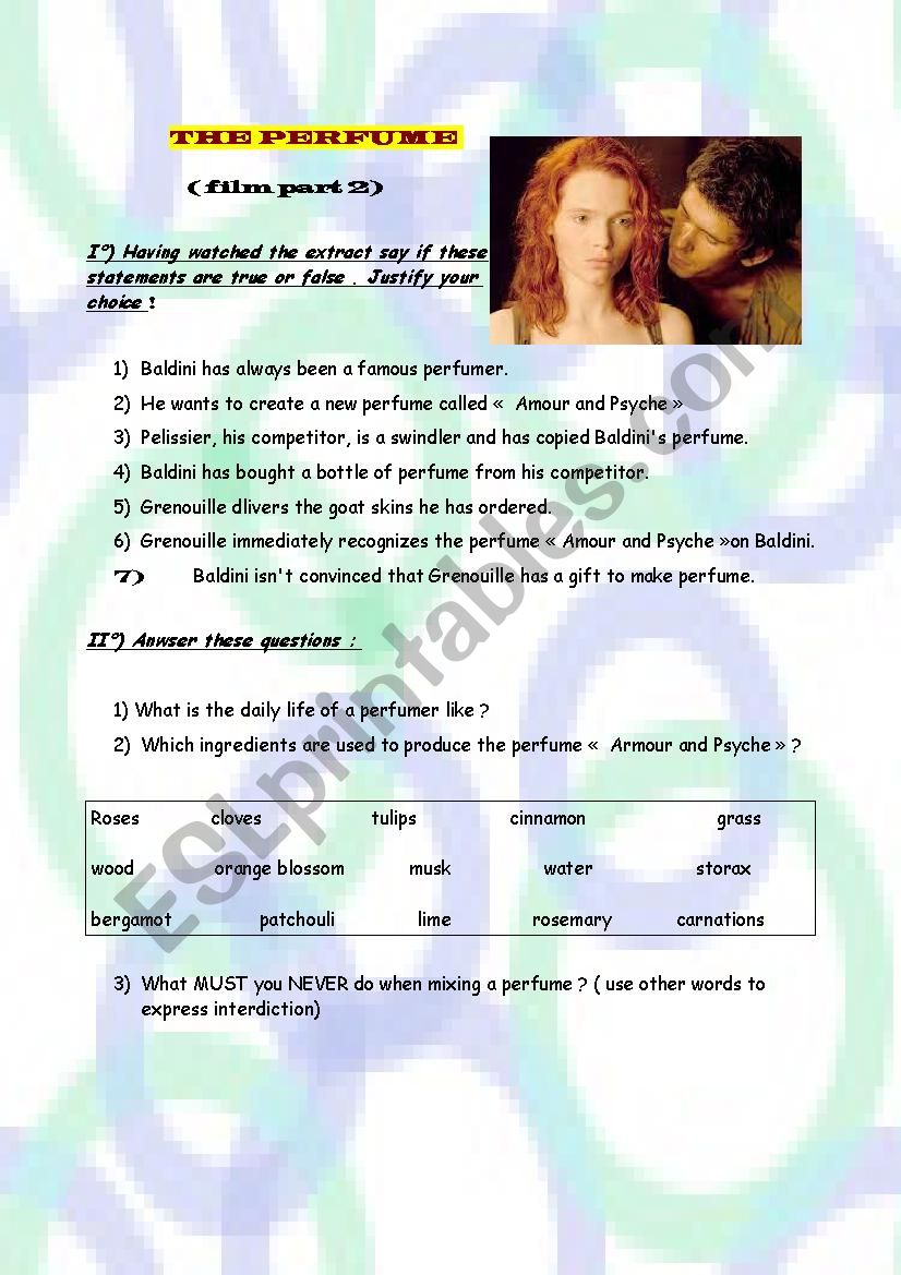 Film : The Perfume part 2 worksheet