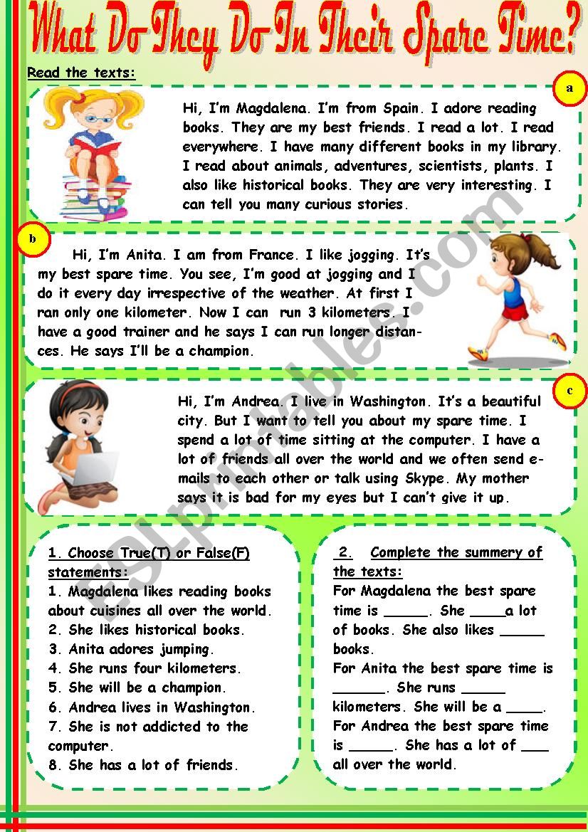 What they do in their time? - worksheet by Tmk939